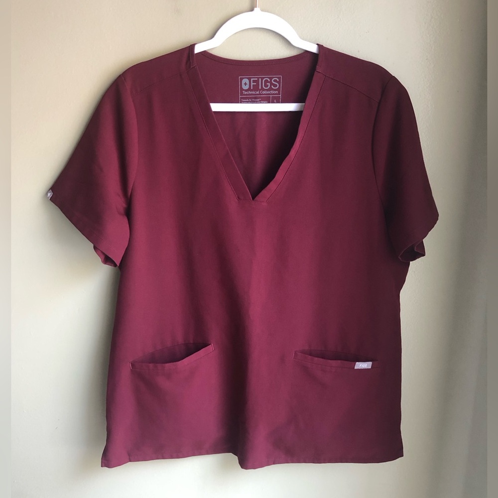 FIGS Casma Scrub Top Burgundy Womens Size: L